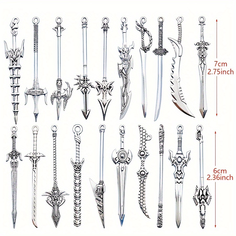 TEMU Vintage-inspired Alloy Sword & Knife Bookmarks Set - 20 Unique Styles, Perfect For Diy Jewelry And Crafts, Includes Hobbyist's Choice Charms In Convenient Bag