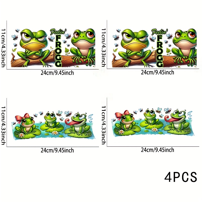 TEMU 4pcs Set Of Fun Frog Vinyl Uv Dtf Cup Transfer Paper, Waterproof And Scratch-resistant 3d Crystal Transfer Paper, For 16oz Cups And Water