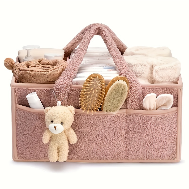 

1pc Plush , Foldable Storage Organizer, Adjustable Space, Nappy Bag Tote, Car Organizer, Portable Diaper Storage For Baby Diapers, Wipes, And