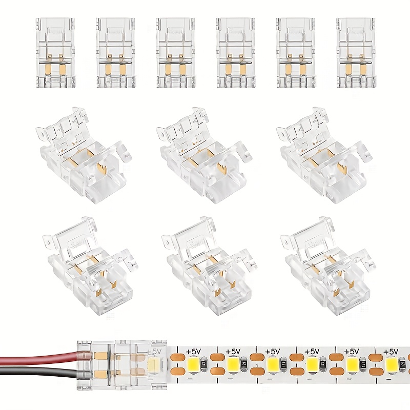 TEMU 12pcs Set Of Solderless Quick Connectors For 8mm 2-pin Led Strips, Designed For Easy Connection Without Wires, Suitable For Single Color Led