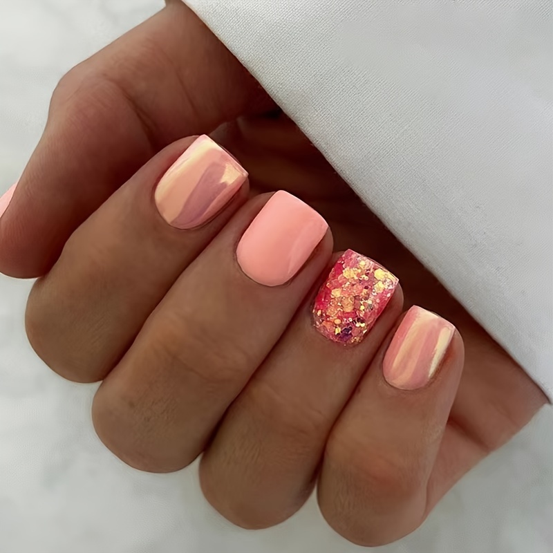 TEMU Short Oval Nail Tips With Shiny Finish - A Festive Look!