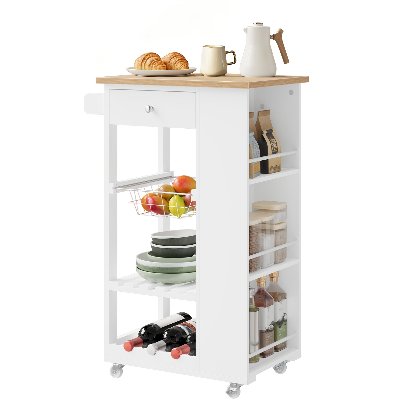 1pc Multifunctional Narrow Kitchen Storage Cart With Drawers And Storage, Movable With Wheels, Suitable For Kitchen Storage, Modern Minimalist Storage Cart
