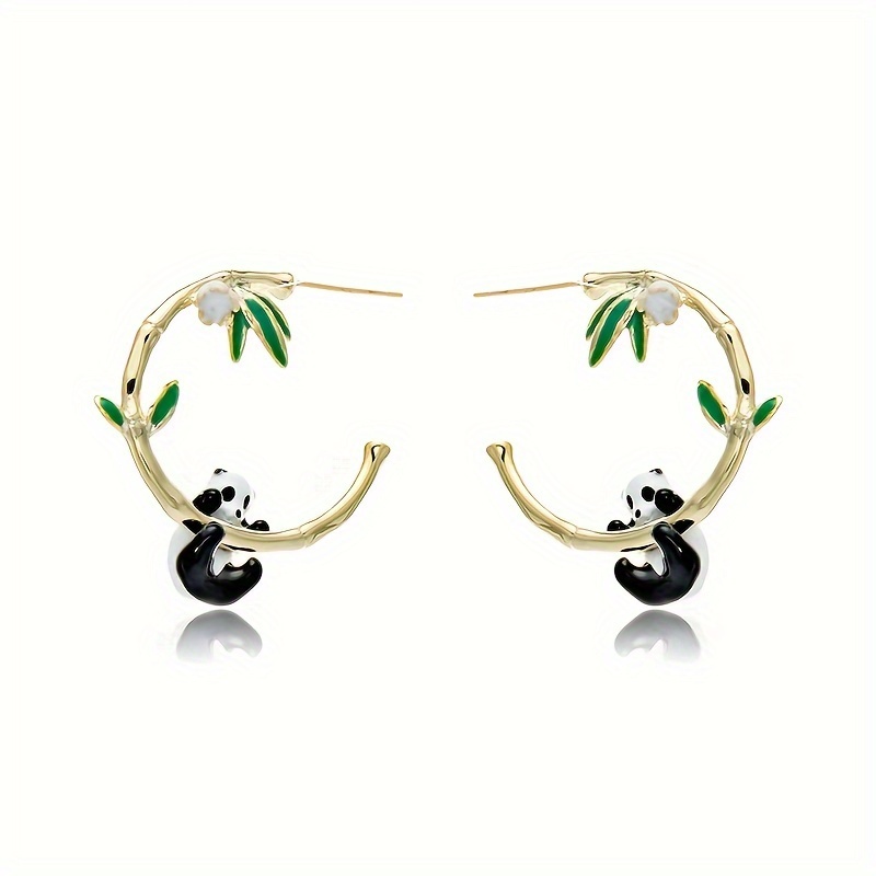 TEMU Youhaocc Panda Hoop Earrings For Women - Cute Vacation Style Animal Themed, Synthetic Zirconia Inlay, Copper With Unique Plating, Daily & Holiday Wear, All-season Jewelry
