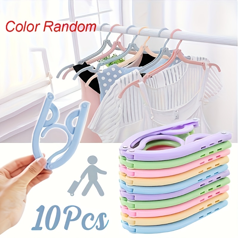 10pcs Foldable Travel Hangers With Anti-slip Design - Durable Plastic, Perfect For Retail Stores & Home Use (random Color)