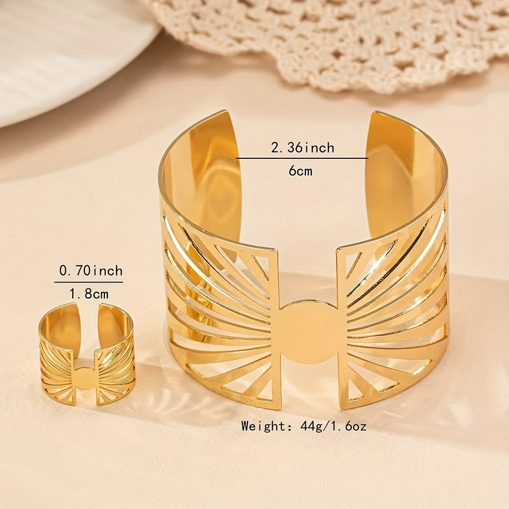 2pcs Line Hollow Bracelet Ring Set Exaggerated Sun Irregular