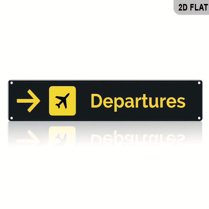 TEMU Panneau de Départ d'Aéroport Vintage - Grand 52X10.92Cm (20X43In) Décoration Murale Durable en Métal Aluminium avec Flèche Jaune et Texte de