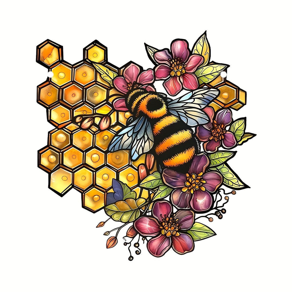 Beehive suncatcher, outlets stained glass window decoration, bumblebee honey hive