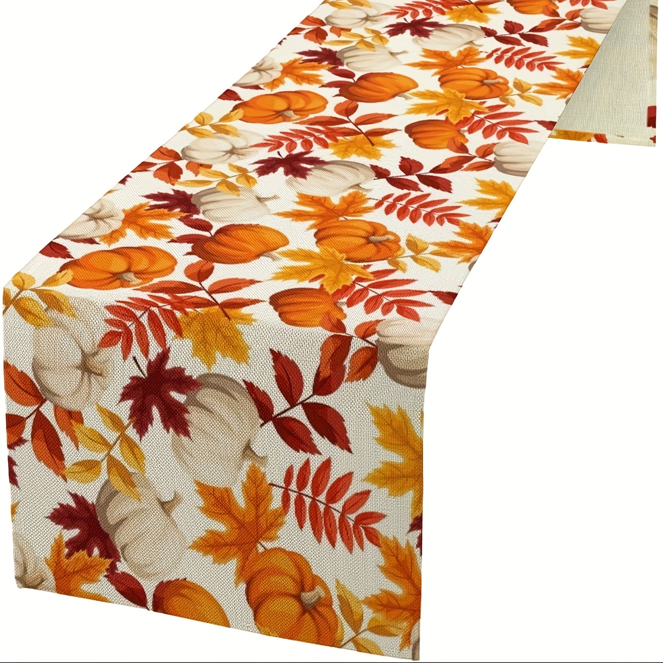 E-shop 1 Stück, Herbst Tischläufer, Thanksgiving Orange Gelb Herbstblätter Weiße Kürbisse Druck Tischläufer für Küche Esstisch Dekoration Partys