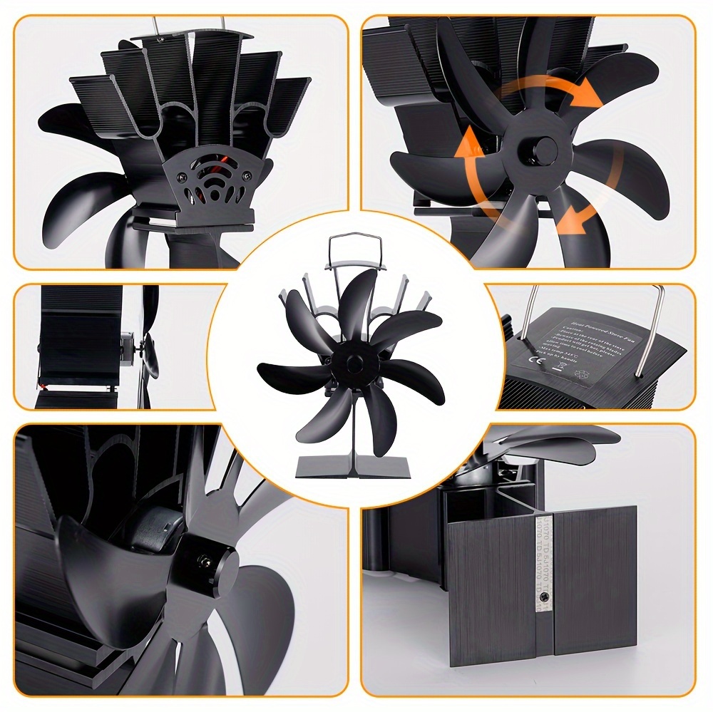 1pc 2024   7 blade metal stove fan portable exhaust air circulation fan for   outdoor camping stove no electricity needed   multiple components details 5