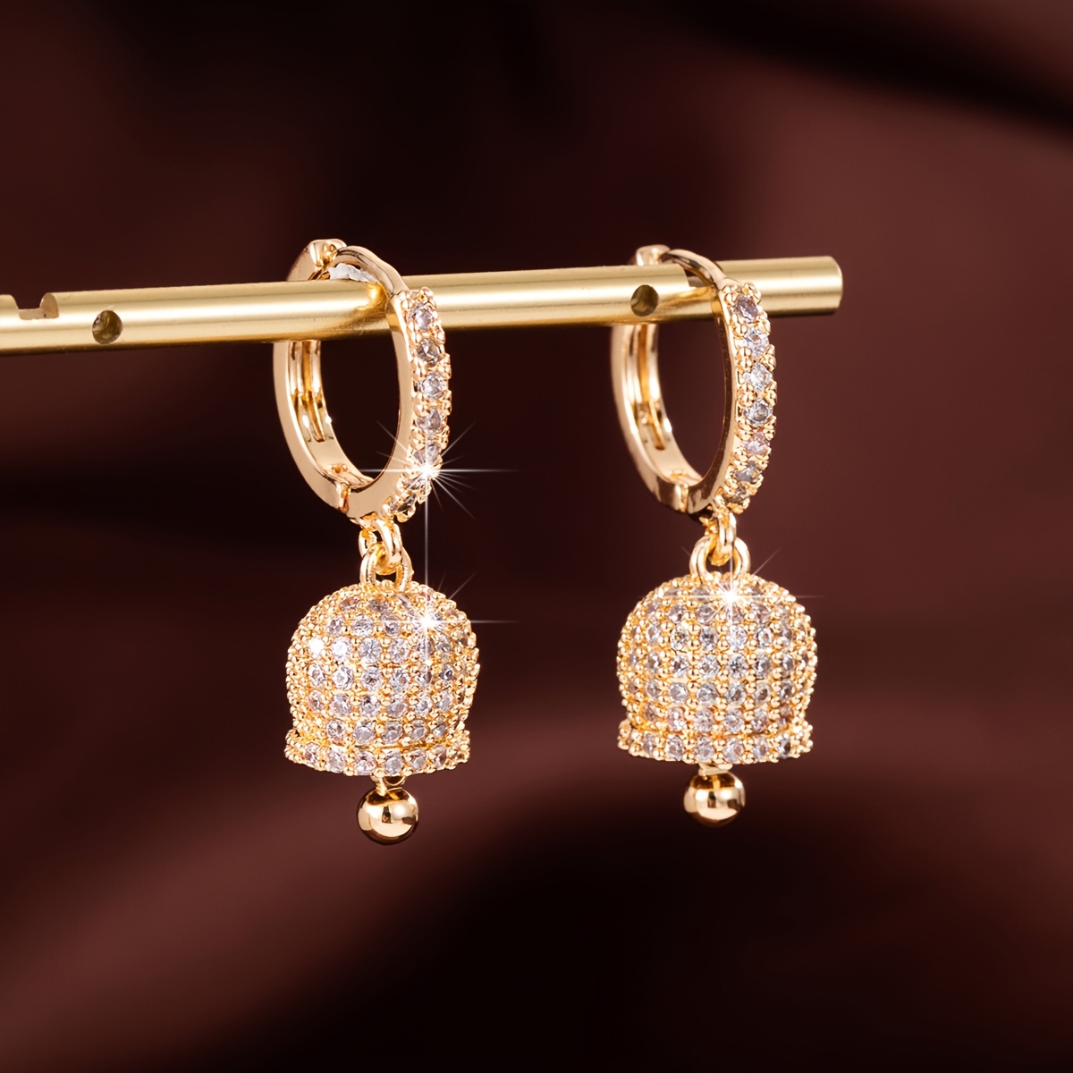 TEMU 1 Pair Fashionable Cute Bell-shaped Design Inlaid Zirconia Women's Earrings