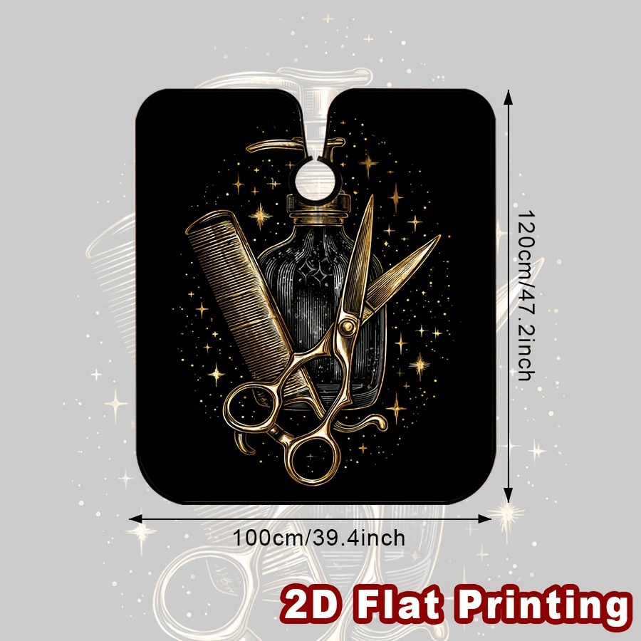 TEMU 1pc, 2d Flat Printing, Golden Hairdressing Tool Pattern Fashion Barber Cape, Easy-clean,ideal For Salon Haircuts & Styling, Adult Hair Cutting