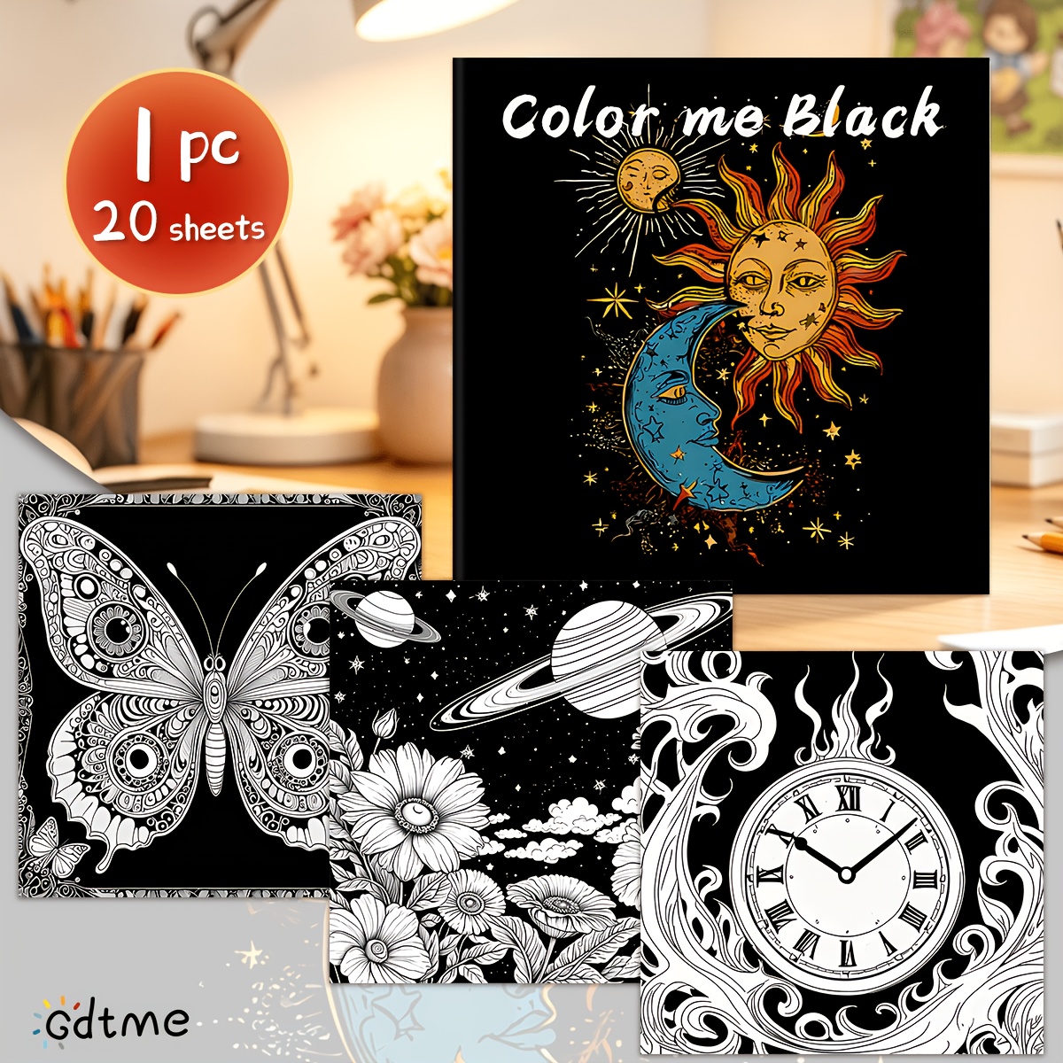 Image of Professional Art Use (20 Pages, Innovative, Upgraded, Thickened Paper, Single-sided Printing) 1pc, Adult Coloring Book With Black Theme, Stress And Relax, Perfect Gift For Christmas, Halloween