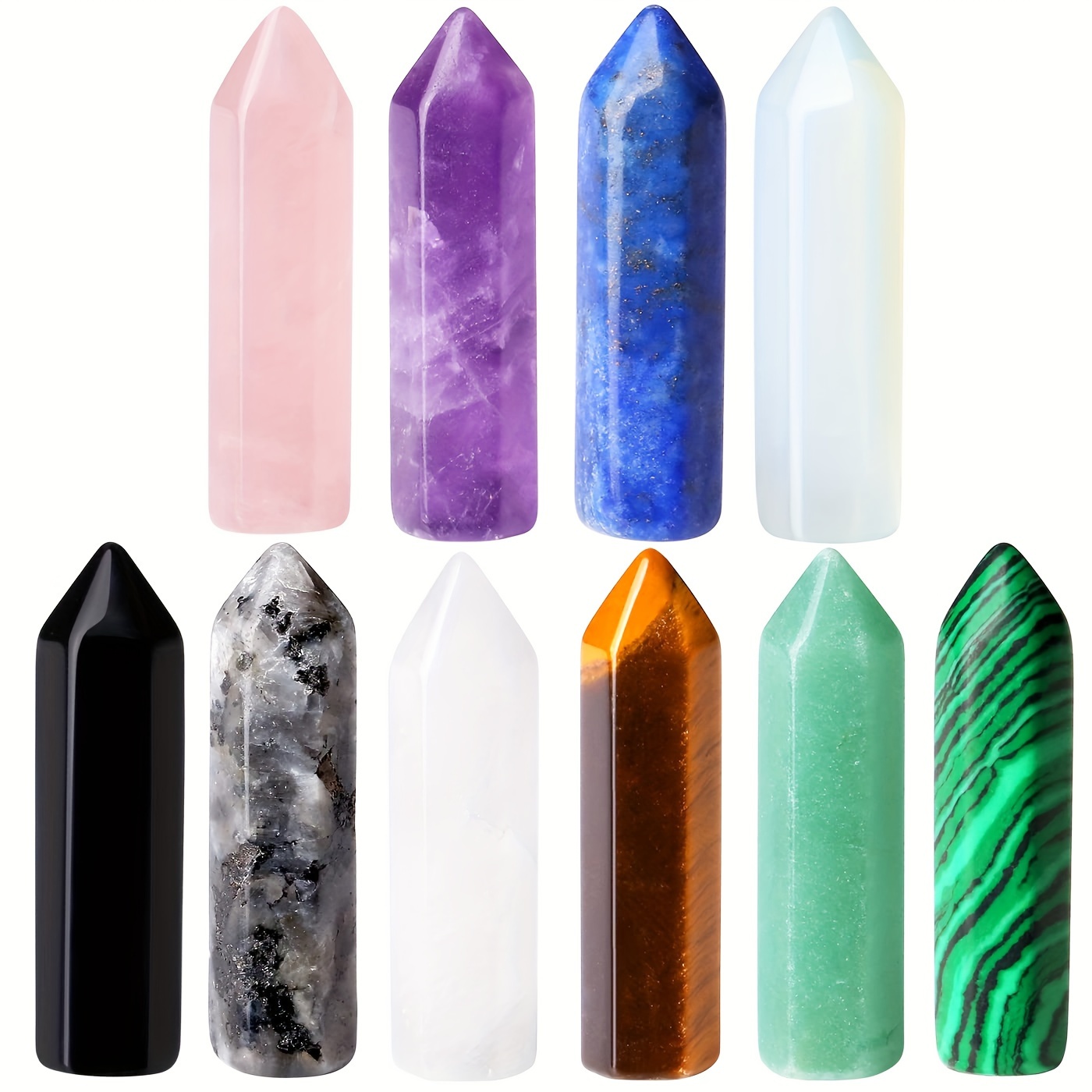 

10pcs Crystals Stones Sets Wands Bulk Natural Pocket Crystal Amethyst Rose Quartz Assorted Hexagonal Pointed Gemstones Polished Gift