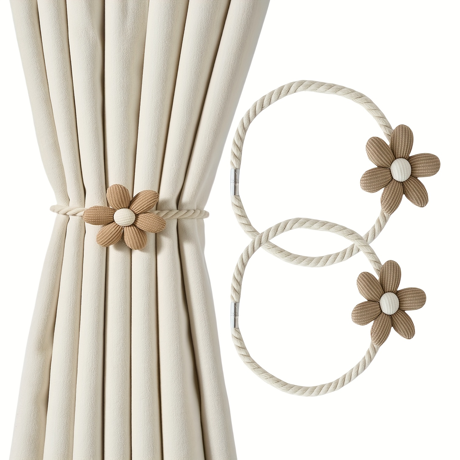 Image of 2pcs Set Magnetic Curtain Tiebacks Small Fresh Flower Creative Tie Rope Curtain Straps, Suitable For Home Bedroom Office Indoor And Outdoor Decoration