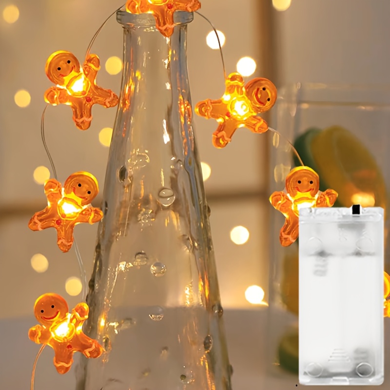 TEMU Luci Natalizie di Zucchero a Batteria Arancioni Carini Trasparenti a Forma di di Zucchero, Catena Luminosa con 10 LED da 3.22Ft, Luci Decorative