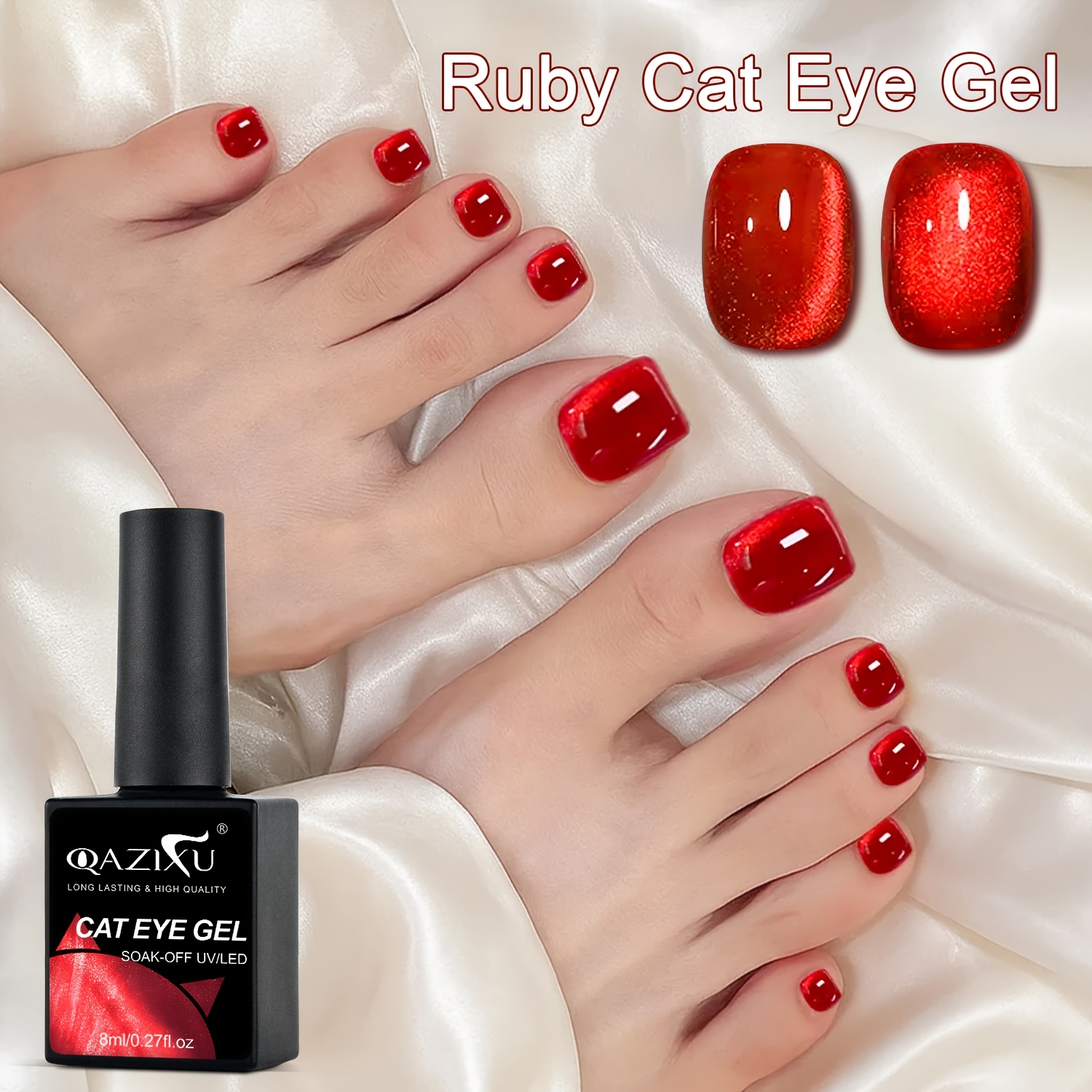 Image of Red Cat Eye Gel Nail Polish, 8ml Red Cat Eye Led/ Gel Nail Polish Art Introductory Nail Salon, Suitable For Hands, Feet And Nails