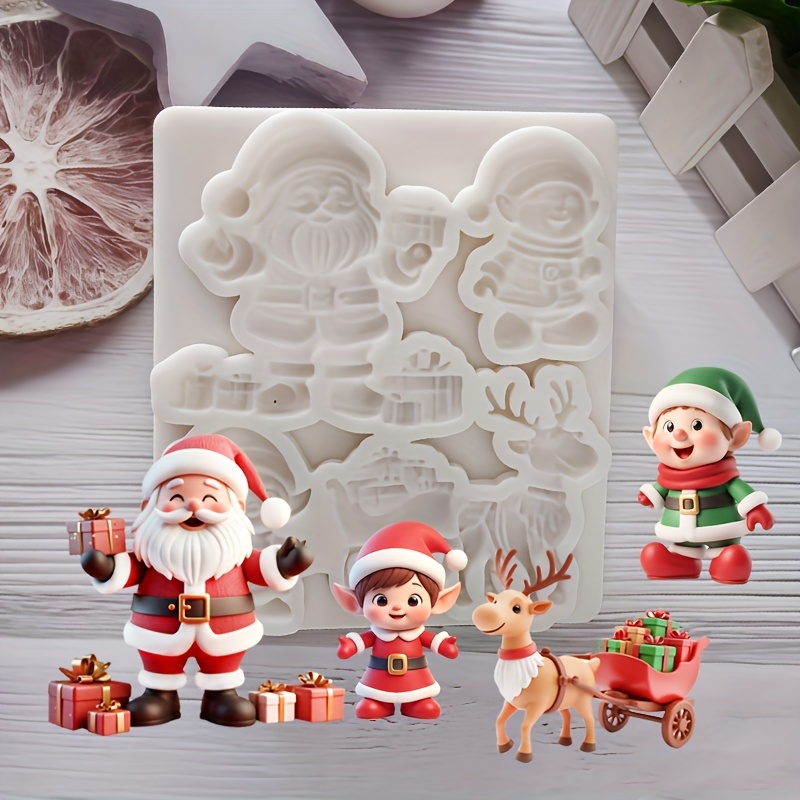 TEMU Stampo in silicone per pasta di resina, gesso e argilla con che trascina un regalo con renna, per decorare scatole regalo, ecc.
