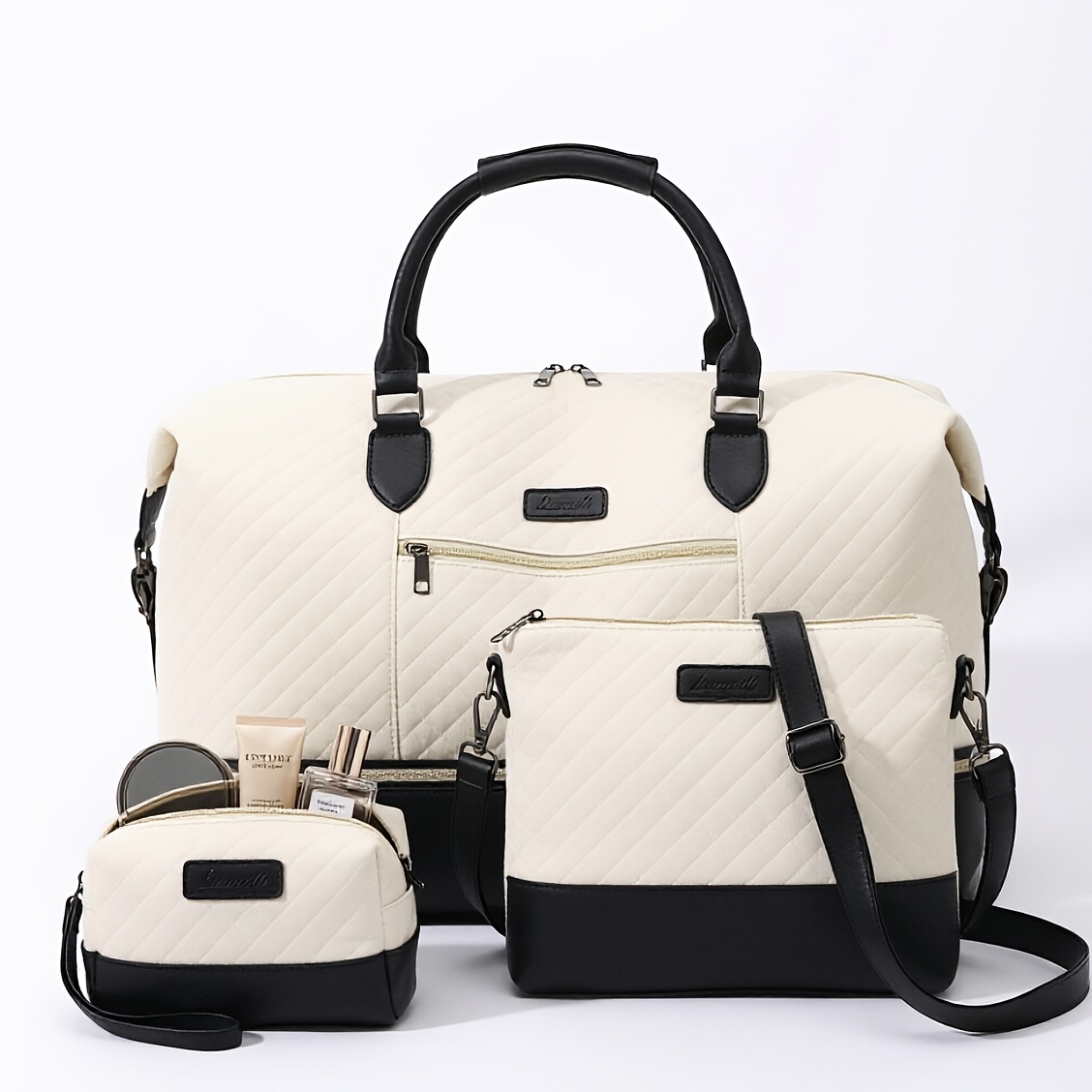 3pcs Travel Duffel Bag Set With Shoe Compartment, Weekender Bag & Toiletry Bag, Carry-on Overnight Bag For Gym, Business, Hospital Bag