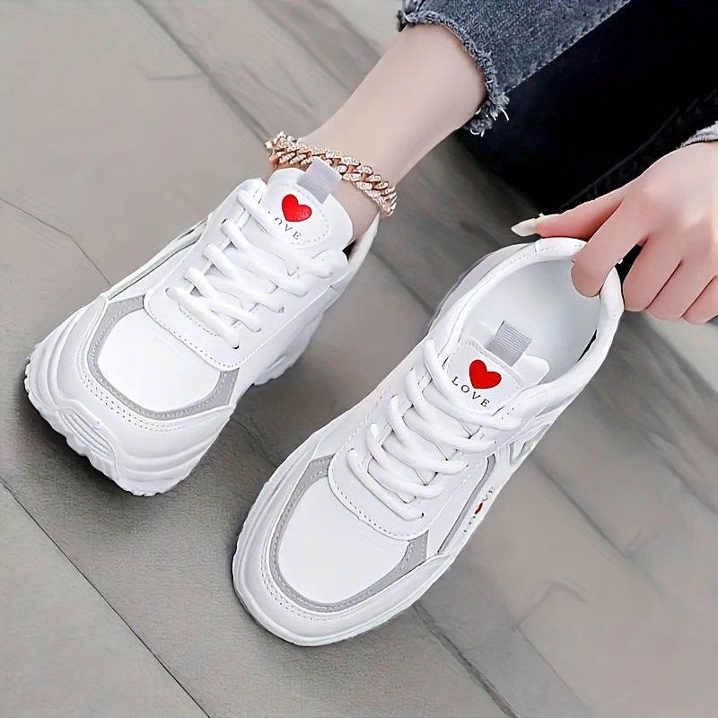 Zapatillas Bajas para Mujer con Corazón y Parte Superior - Ligeras, Casuales con Cordones, Ideales para Uso Diario, Oficina y Cada Día - Suela Duradera y Acolchada (Lavado a Mano), Calzado para Mujer