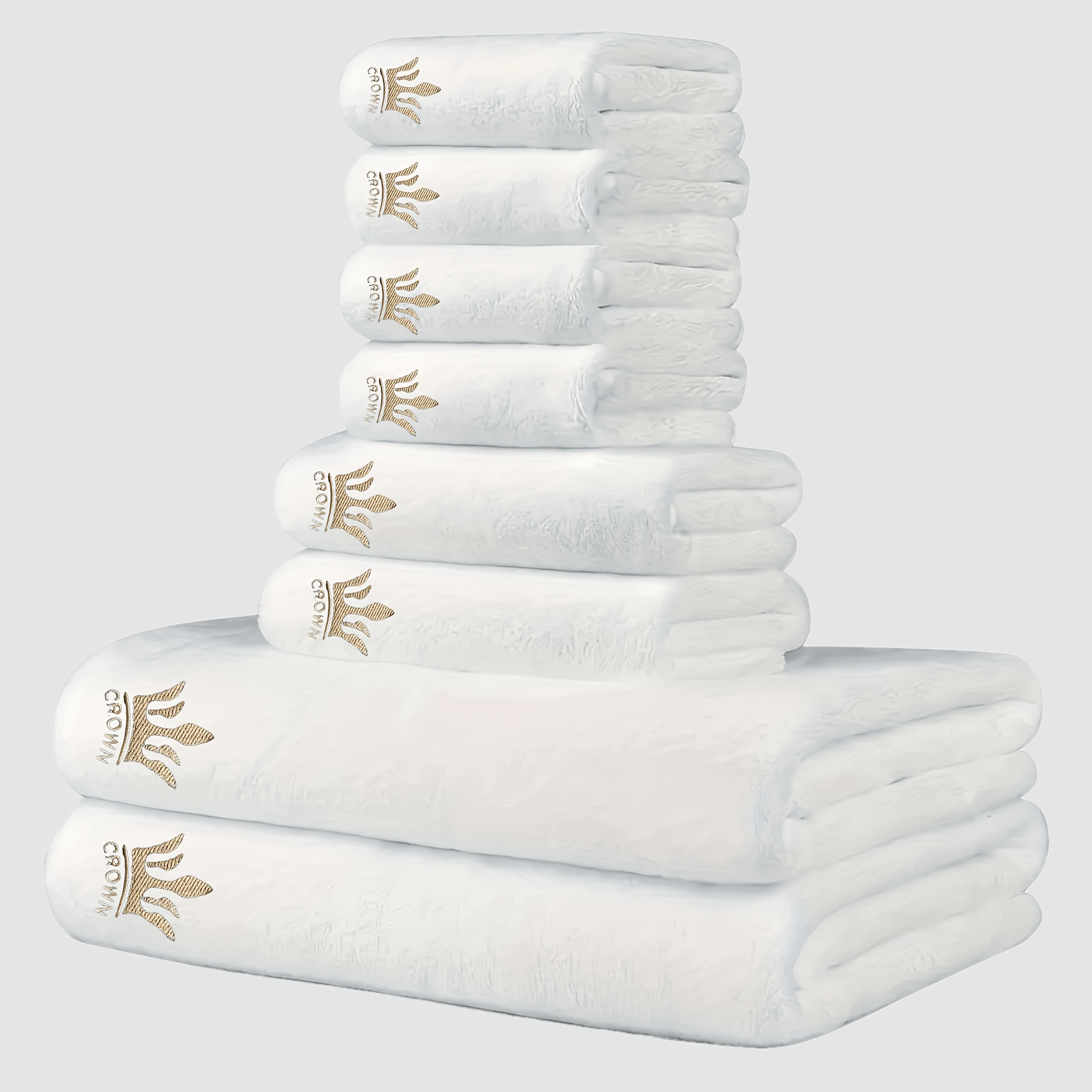 TEMU Juego de 8 piezas de toallas de microfibra y toallas de baño con bordado de corona. Composición del juego: 2 toallas de baño: 70 X 140 Cm, 2