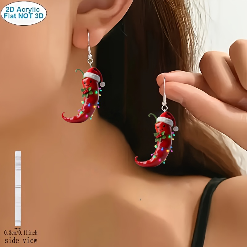 Cute Red Chili Pepper Acrylic Dangle Earrings, Perfect Gift