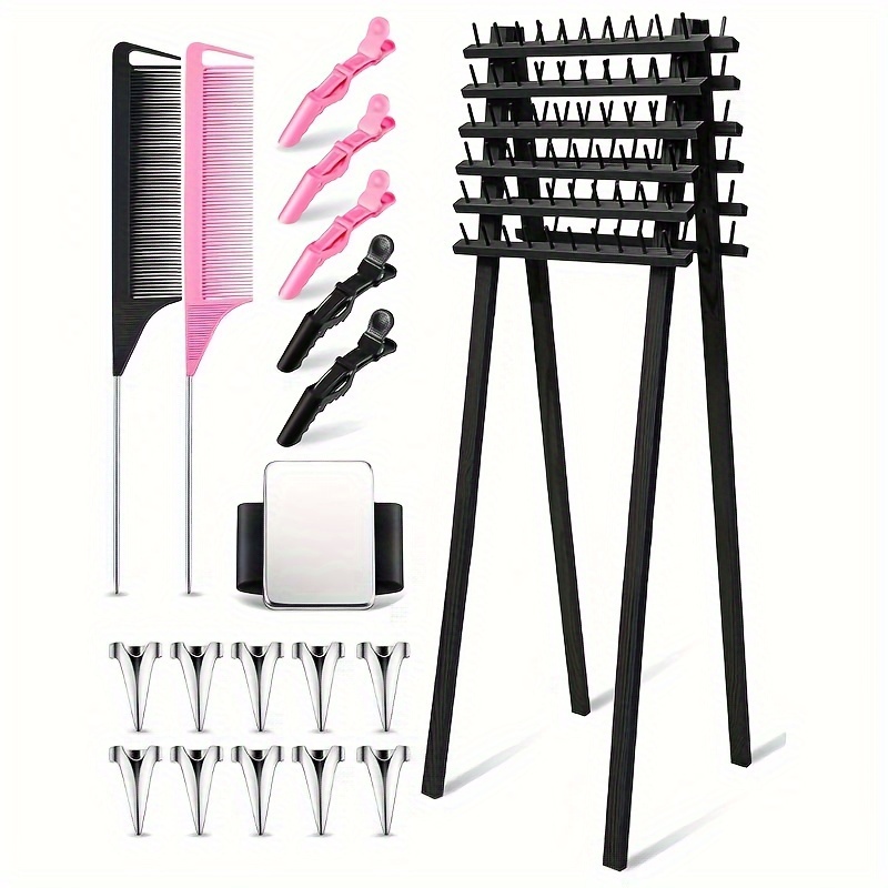 

19 Pcs Braiding Standing 120 Peg Stand Braider Tool Sectioning Steel Braiding Comb ()