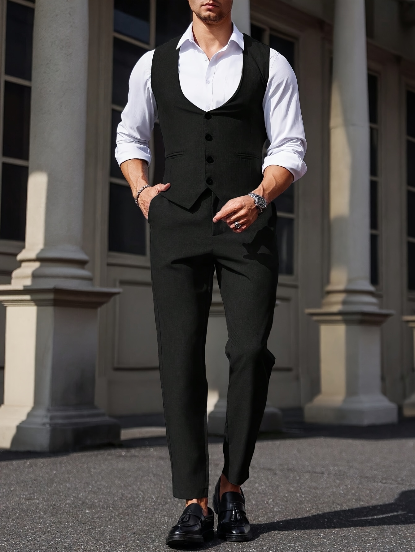 grey dress pants and vest Zegarie Suit Separates Dark Grey Solid Men's Dress Pants