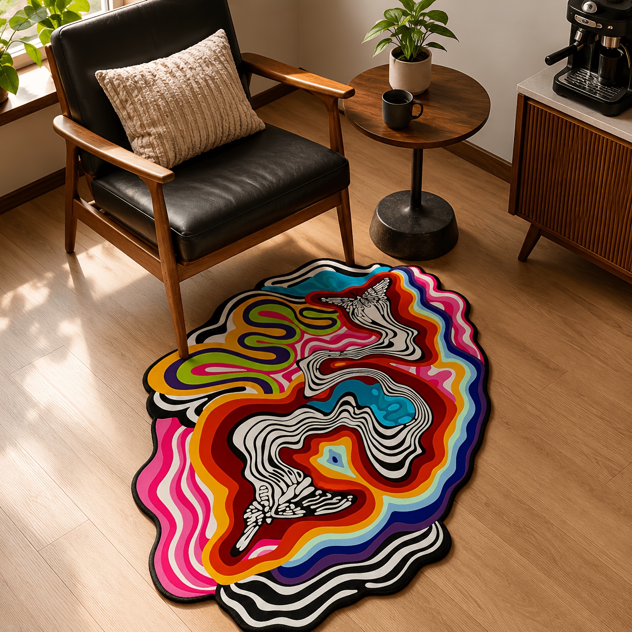 TEMU 1 pièce de tapis créatif, haut de gamme et luxueux avec un motif géométrique à contrastées multicolores, des de papillon et une irrégulière.