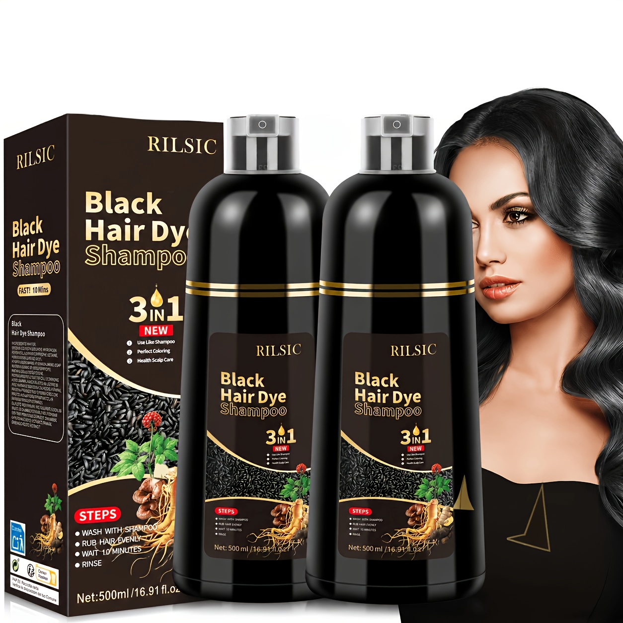 Image of 2pcs Hair Dye Shampoo, 16.91oz Herbal Natural 3-in-1 Instant Hair Dye Shampoo, Covers Gray Hair, Hair Dye Shampoo For Men And Women, 4 Colors, Best Gift