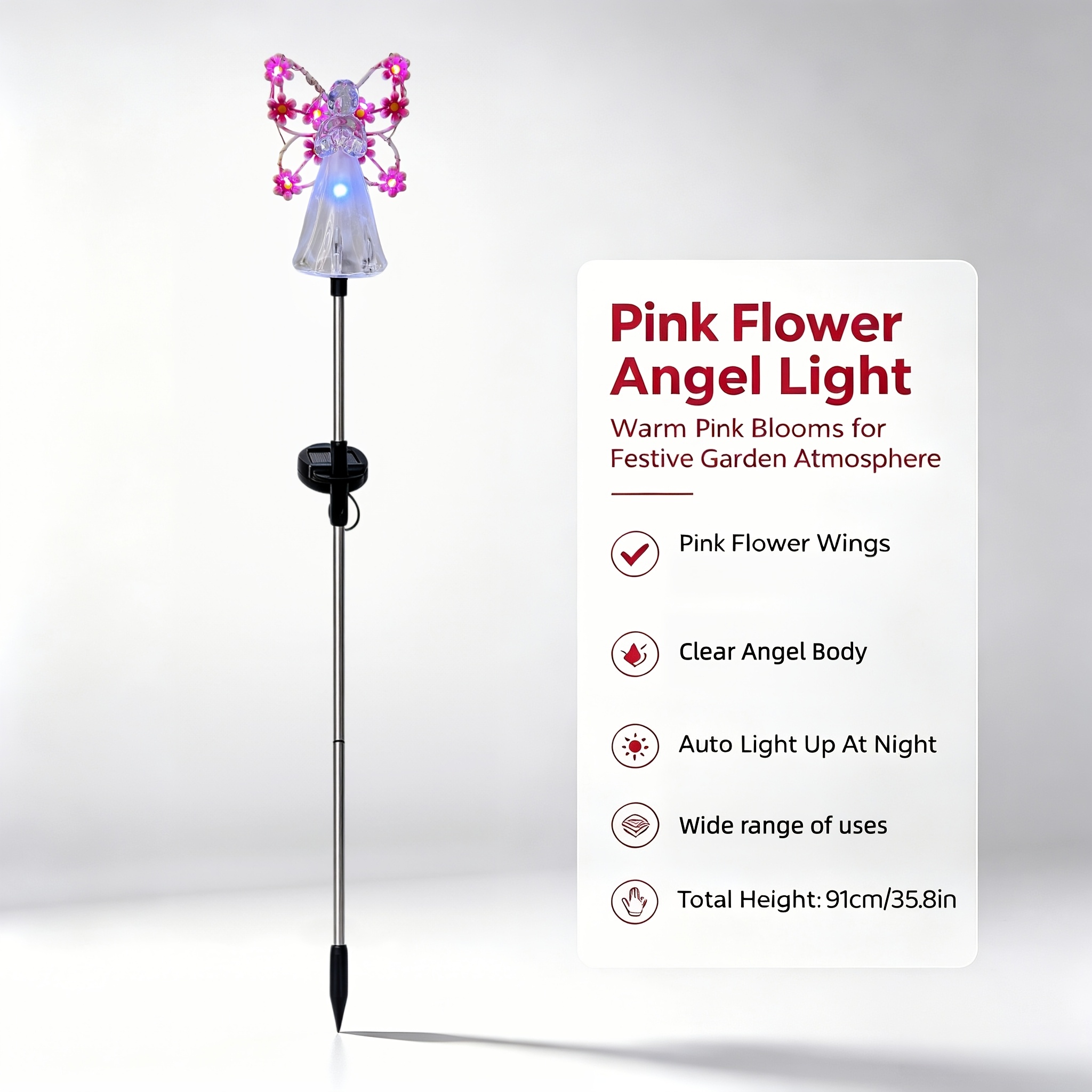 Image of 1pc Solar Angel Garden Stake Lights Angel Solar Lights Outdoor Garden, Angel With 7 Leds For Cemetery Grave Decorations, Memorial Gift, Christmas Yard Art, Sympathy Gift