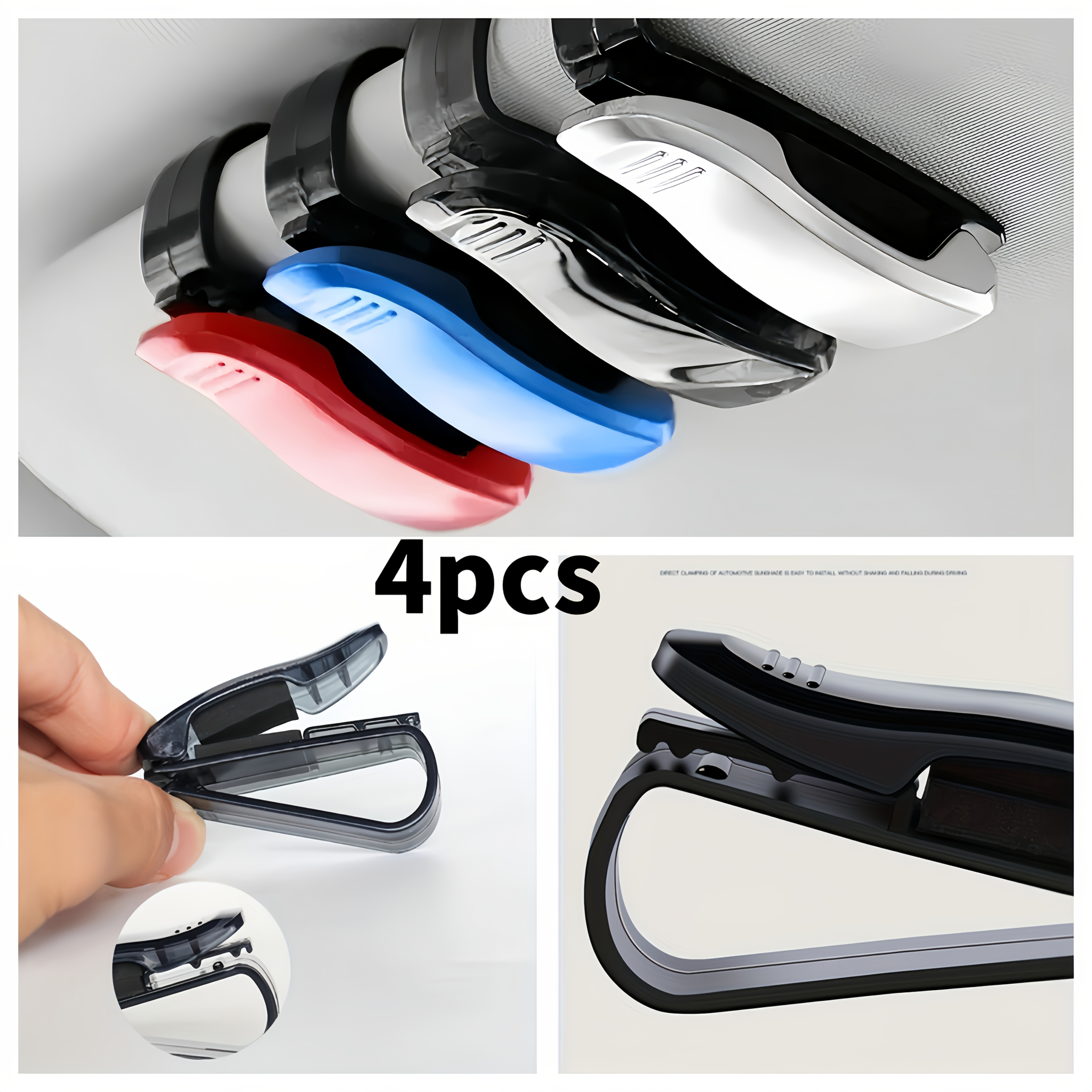 

4-pack Car Sun Visor Glasses Clip Set, Abs Multi-functional Vehicle Eyeglasses Holder, Universal Eyewear Organizer For Sun Visor, Glasses And Card Storage - Easy , And