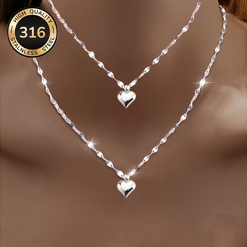 TEMU Lot de 2 simples et élégants avec pendentif cœur hypoallergénique, collier , résistant à la décoloration, bijou en acier inoxydable 316,