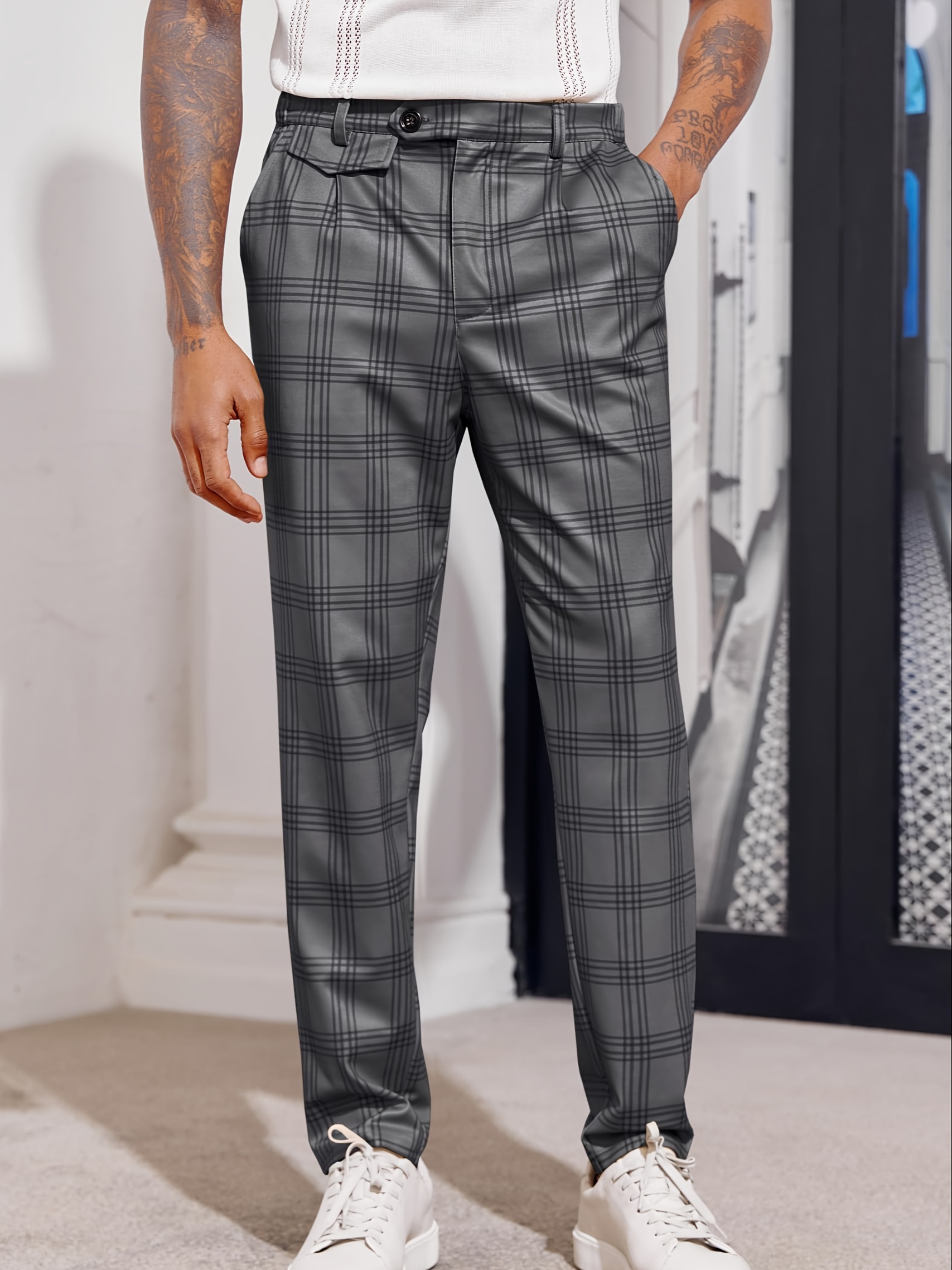 Mens Chinos Slim Fit Pants Flat Front Stretch Skinny Tapered Dress Pants Comfort Casual Solid Trousers