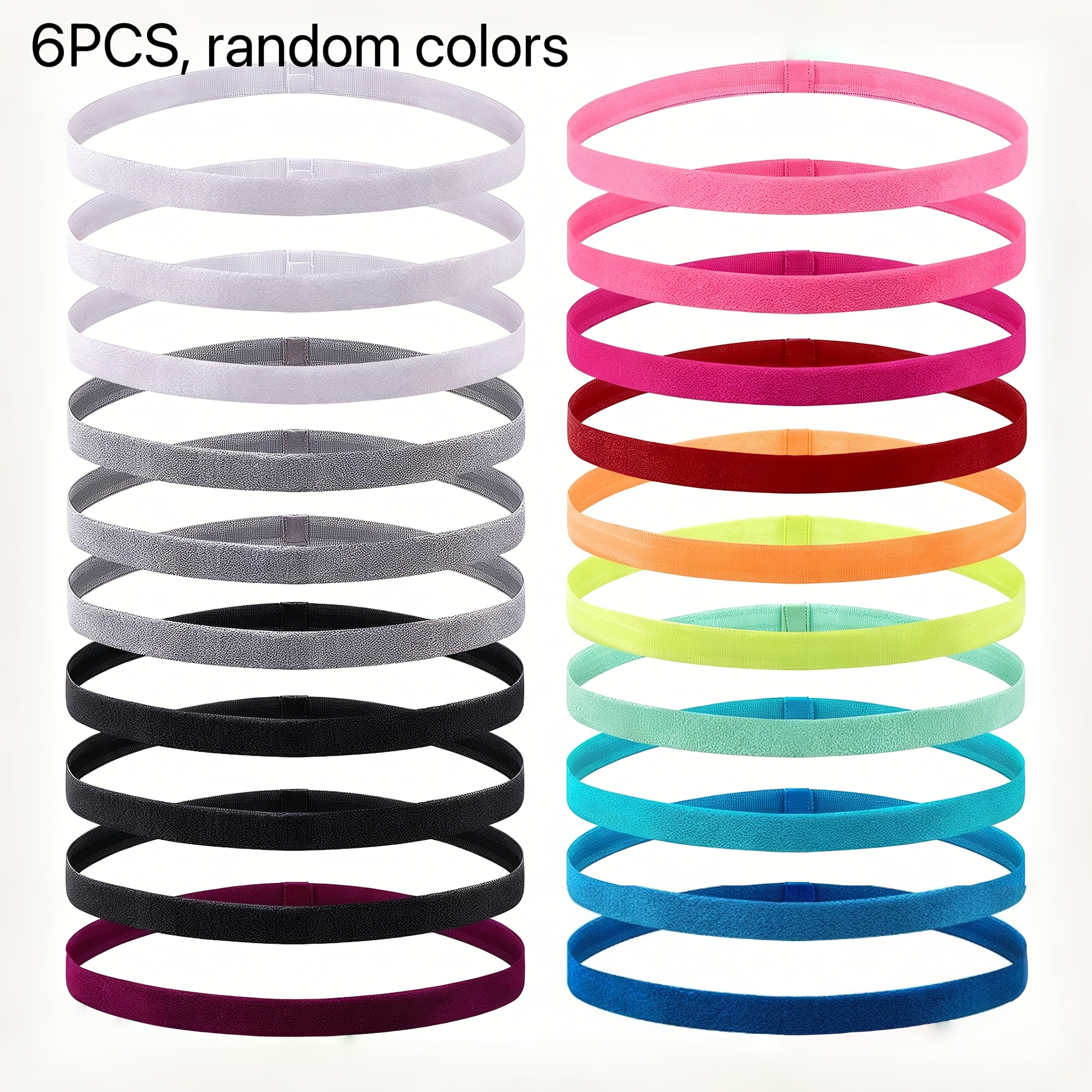 TEMU 6pcs Random Elastic Non-slip Sports Hair Accessories, High-stretch Elastic Hair Ties, Sweat-absorbing Headbands For Fitness, Running, And Yoga,