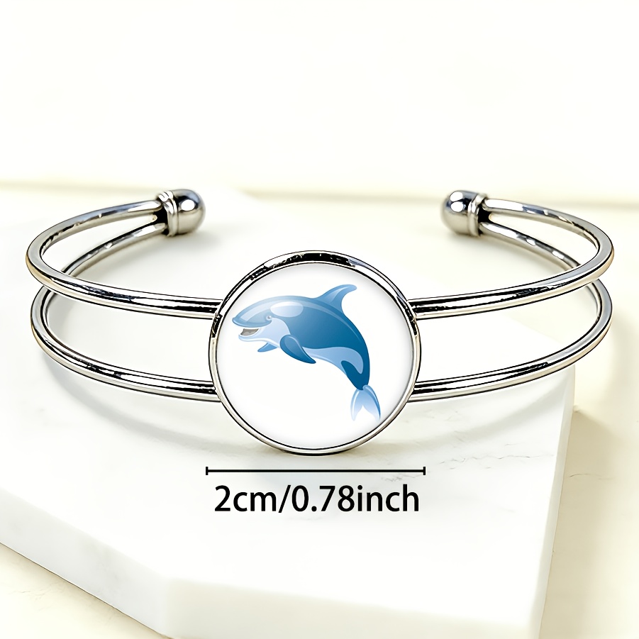 Women's Adjustable Open Bangle with Dolphin Design