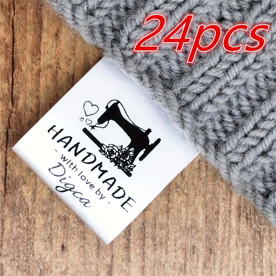 TEMU 24pcs Customizable White Sewing Machine & Labels - " By []" - Crafts, Gifts, And Personalized Items, Craft Labeling | Vintage Sewing | Durable