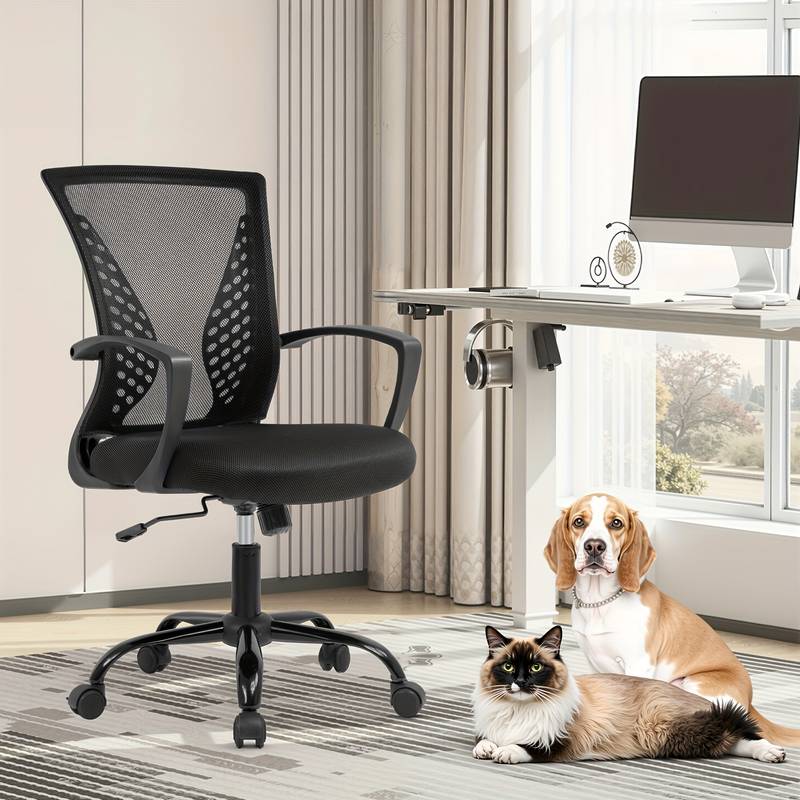 PIKAQTOP Ergonomic Mesh Office Chair – Black, Swivel, Adjustable Height, Modern Desk Chair