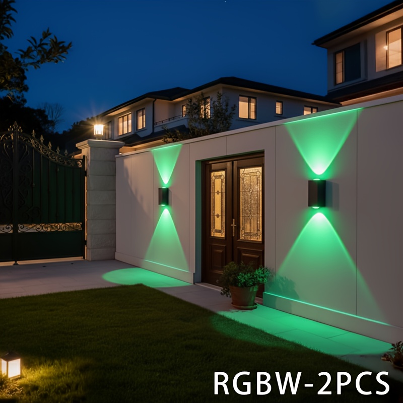 Image of 2pcs-rgbw Wall Lights, Suitable For Street Walls, Staircases, , Steps, Patios, , And Landscape Decorative Lighting 2pcs Solar Fence Lights 9 Lighting , Christmas Decorations, New Year Decorations