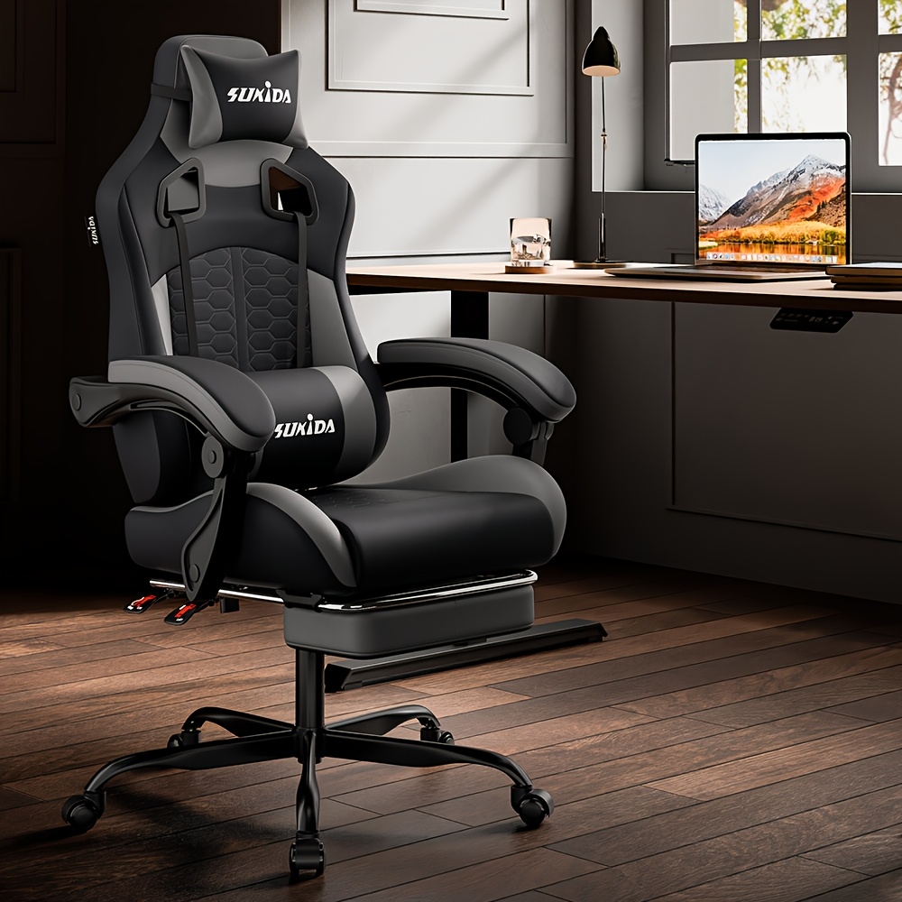 A Gaming Chair Designed for Esports, Featuring Ergonomic Support with a Footrest, a Racing Style with an Adjustable Headrest, And a Computer Chair That Allows Height And Lumbar Adjustments, Ideal for Both Home Office Use And Gaming