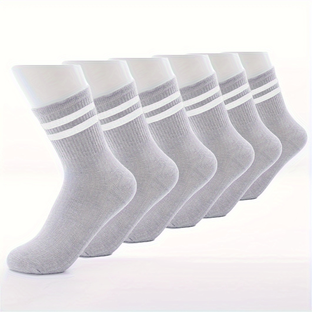 1/6 Pairs Striped Athletic Socks, Simple & Comfy Unisex All-match Mid Tube Socks, Women's Stockings & Hosiery