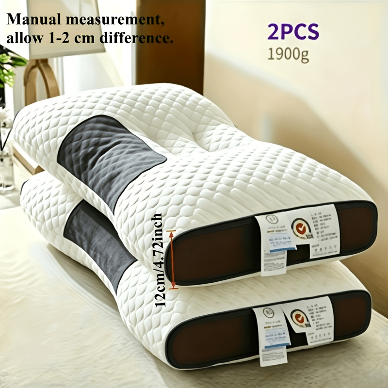 TEMU Lot de 2 oreillers cervicaux ergonomiques réglables, 950g , avec taies d'oreiller douces au design moderne et fermeture éclair. Remplis de fibre
