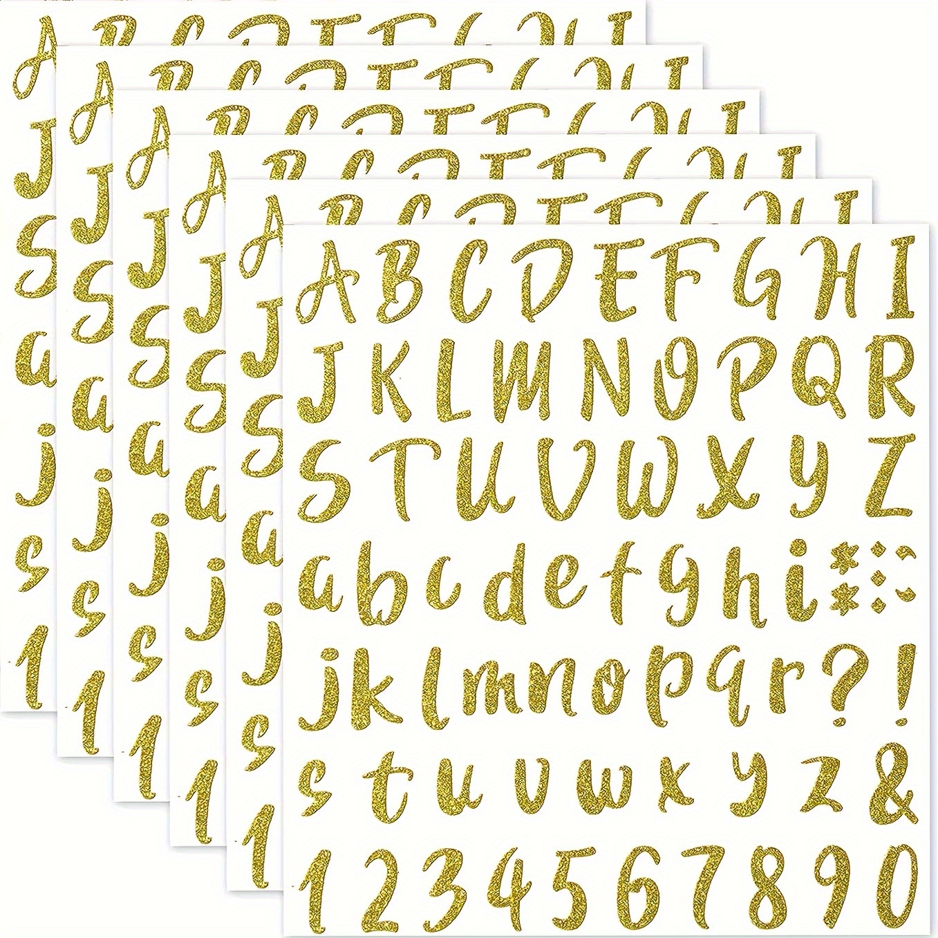 

432-piece Pvc Letter & Number Stickers Set, Self-adhesive Alphabet Decals For Signs, Mailboxes & Classroom Decor, English Text - 6 Sheets Of 1-inch Glittery Golden Vinyl Characters