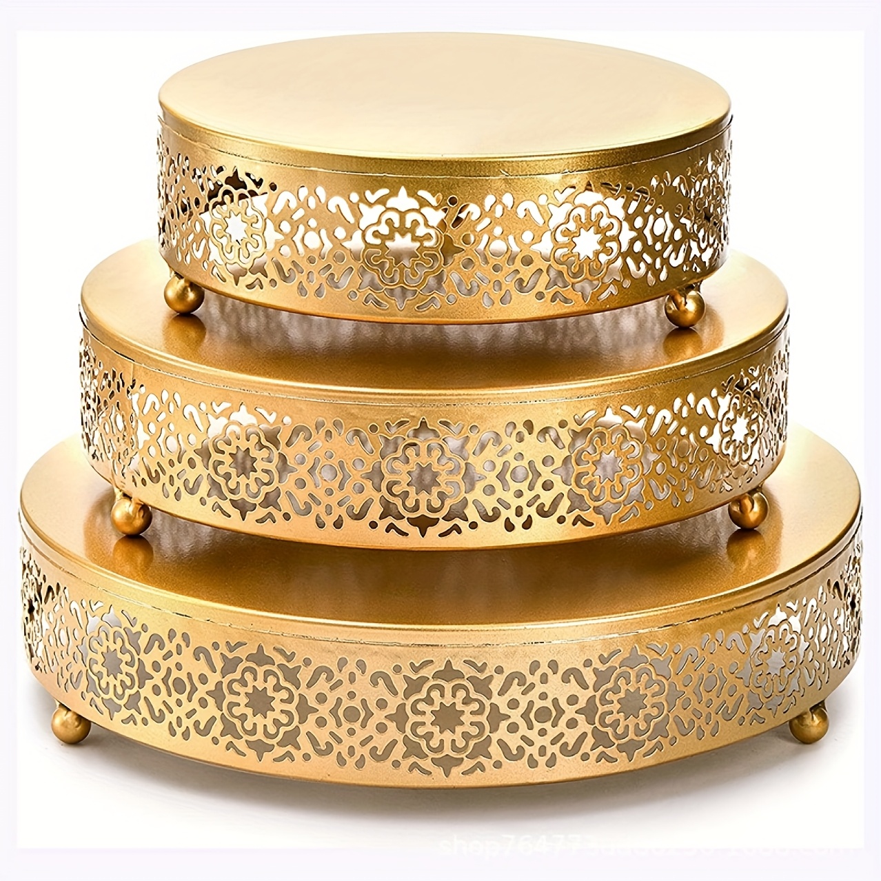 TEMU 3pcs Elegant Iron Cake Stand Set - Vintage Round Multi-tier Layered Display Stands For Wedding,, Shower Dessert Table Decor - Heavy-duty Metal