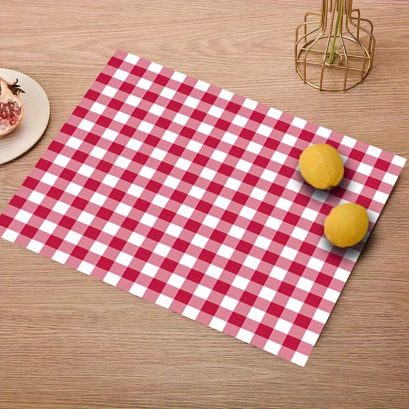 

4/6pcs Placemats, Linen Red And White Small Plaid Placemats, Kitchen Placemat Decoration, Insulation Room Decoration, Restaurant Decoration, Table Decoration, Home Supplies