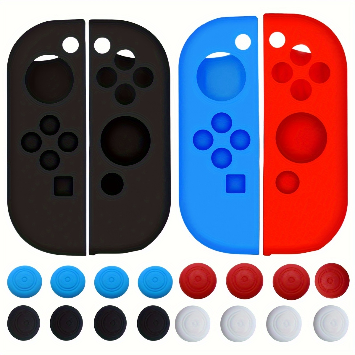 

20pcs Switch Controller Covers With Thumb Stickers - Black, Blue, Red, White