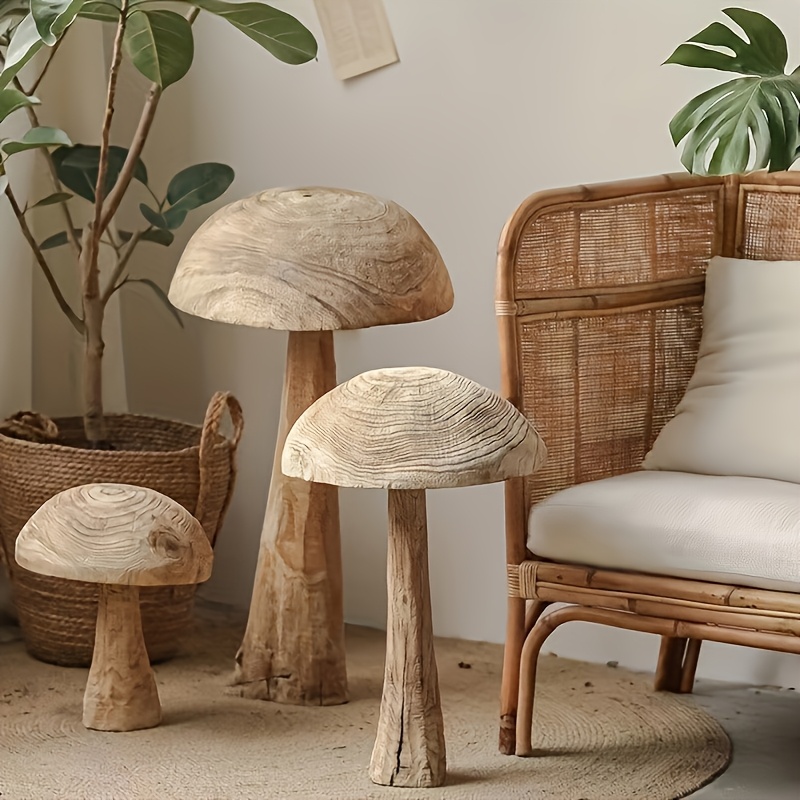 Handmade Natural Wood Mushroom Decor - Rustic Farmhouse Tabletop, Garden, Wedding Decoration - Realistic Botanical Decoration with Sturdy Base - for Living Room, Patio, Cabin - Vintage Home Ornament,  ,  ,    , Decorative Figurine,  