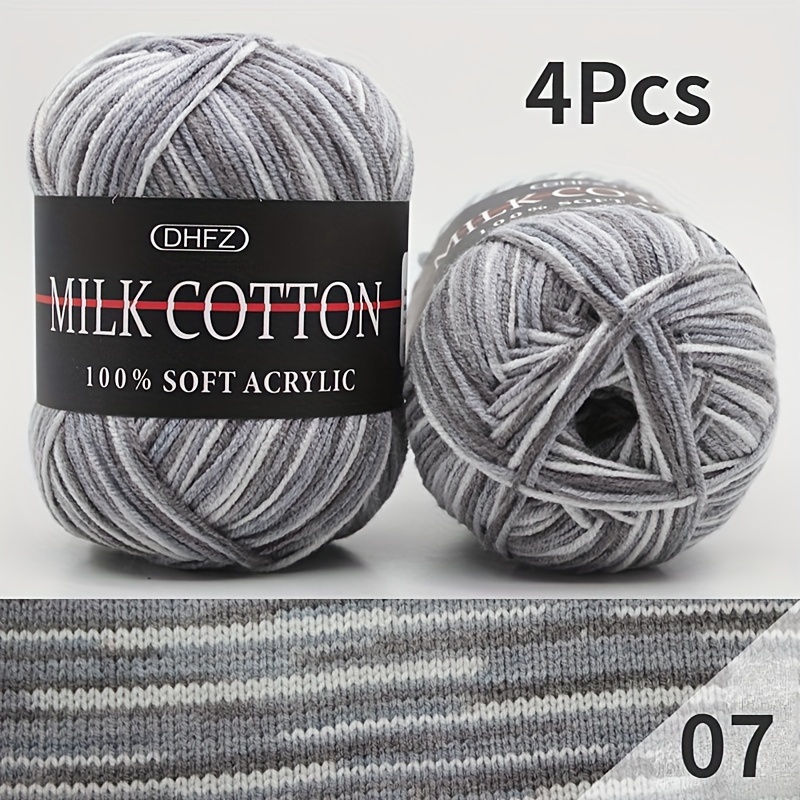 4pcs Gradient Milk Yarn, 3-ply Soft Acrylic Blend For Knitting & Crochet - Vibrant Colors Including Magenta, Navy Blue, Fuchsia, Cream, Pink, Red, Multicolor, Watermelon Red, Black - 200g