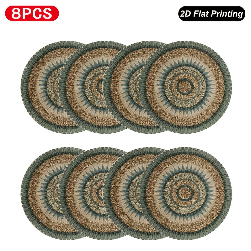 TEMU Lot de 8 sets de table ronds bohèmes pour décoration de table à manger, napperons à imprimé tapis avec de tapis, lavables à pour les fêtes,
