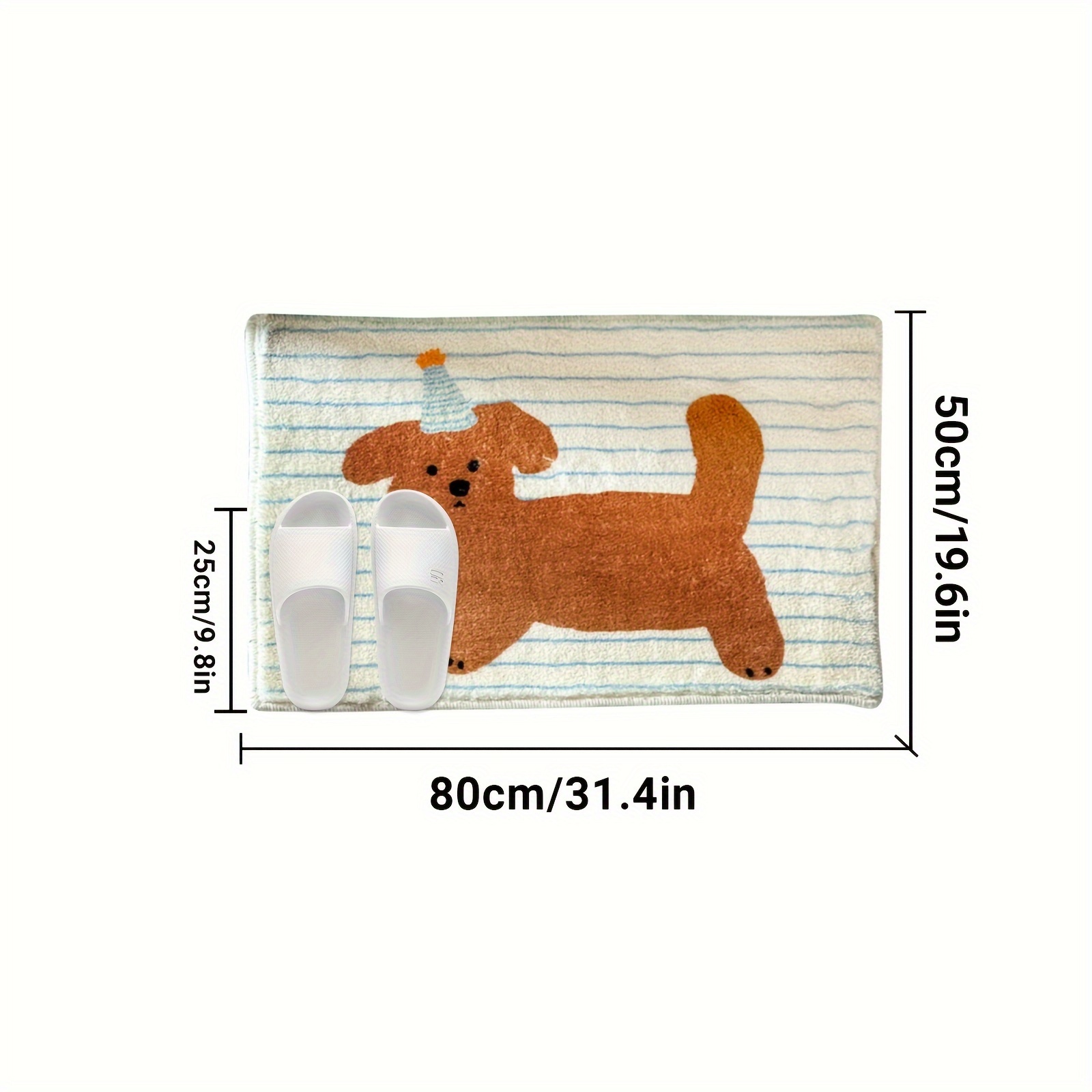 TEMU 1pc Cartoon Dog Bath Mat, Non-slip Absorbent Flannel Rug, Machine Washable Polyester Blend, Rectangular Bathroom Floor Mat, Bedroom Bedside Carpet, Living Room Area Mat, Home Decor Carpet