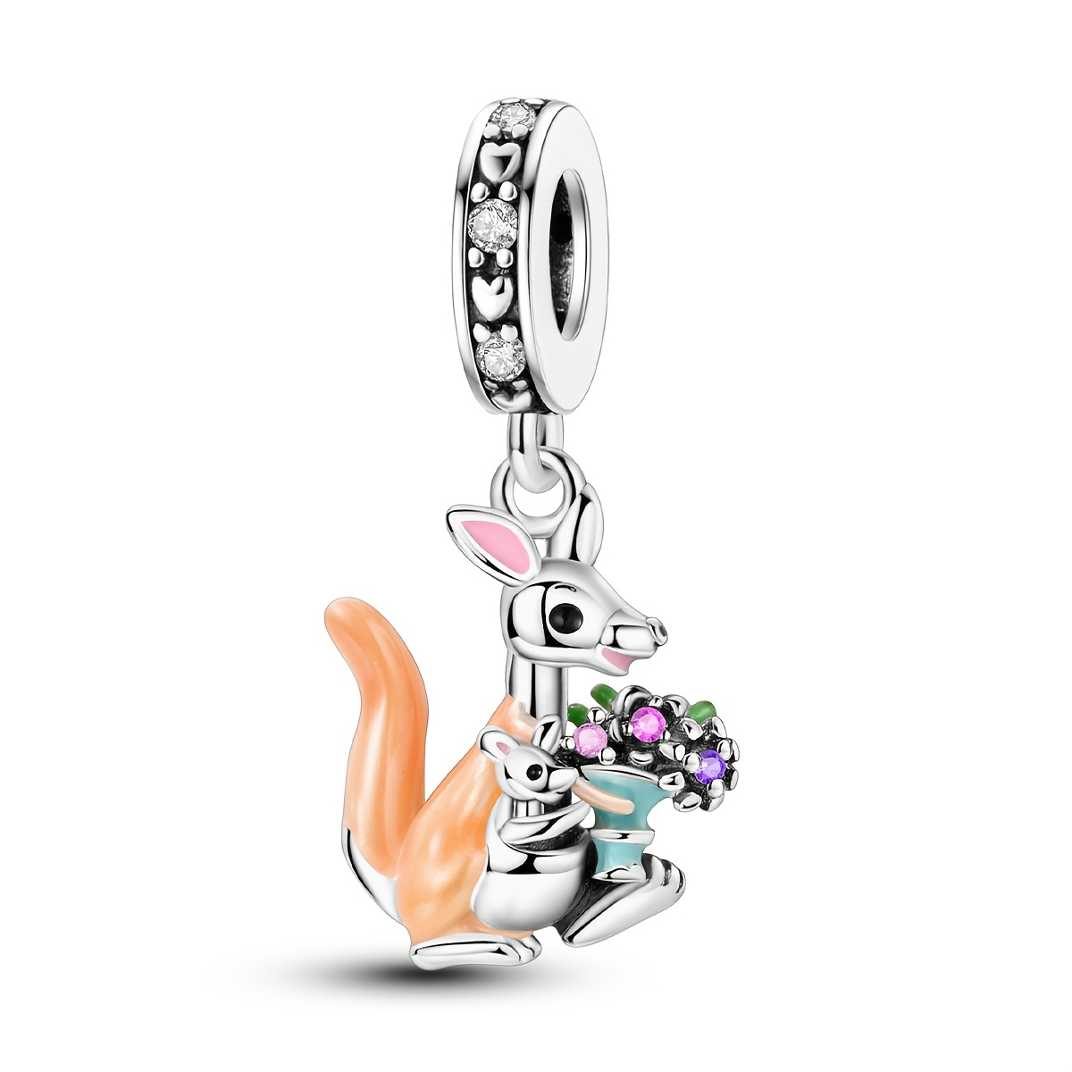 TEMU 1pc Silvery Color Charms Beads For Women Parent Kangaroo Charms Box Packaging Elegant Jewelry Gifts Fits Original Bracelet Necklace Making